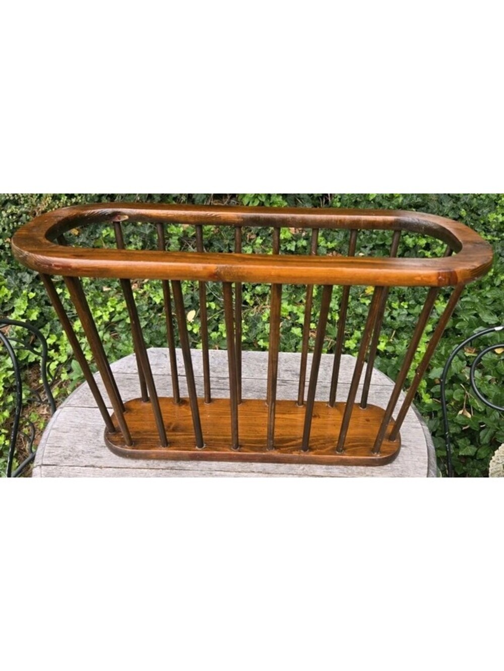 Vintage Mid Century Dark Wood Spindled Magazine Rack 21"LX8.5"DX13"T